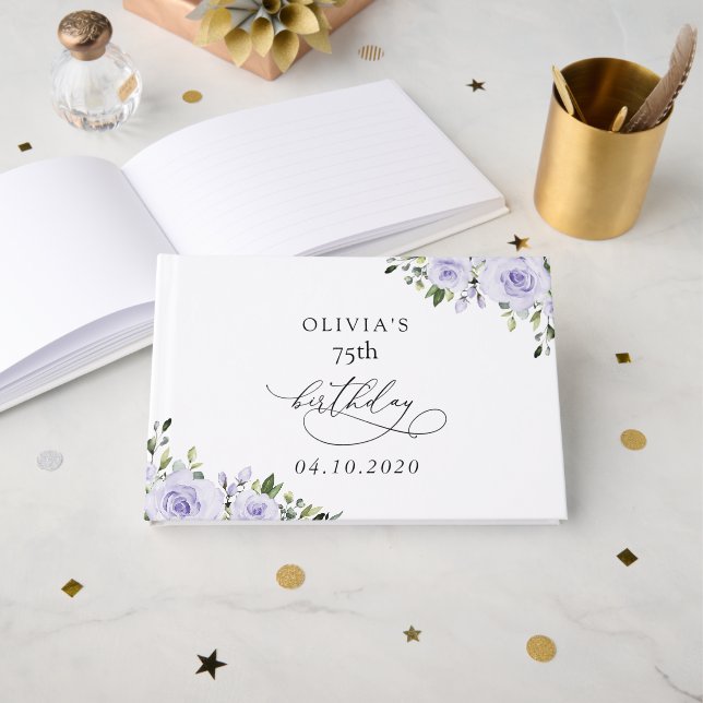 Livre D'or Purple Flowers, Lilac Flowers, Boho, Birthday (Recto ouvert)