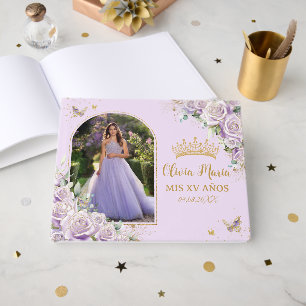 Livre D'or Purple Lilac Roses Floral Gold Quinceañera Photo