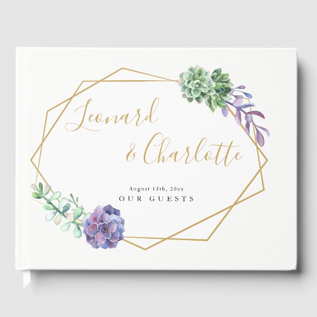 Livre D'or Purple Succulents Mariages Invités Réserver (Recto)