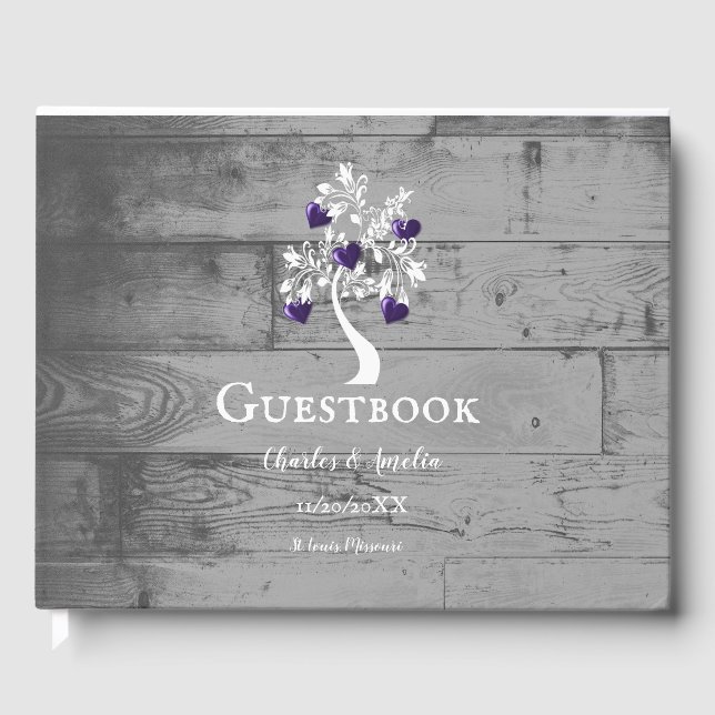 Livre D'or Purple Tree of Hearts Mariage Guestbook (Recto)
