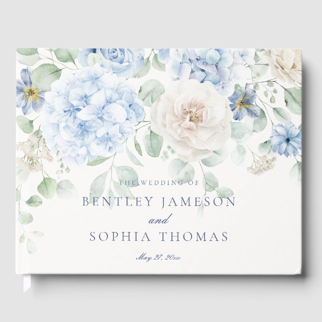 Livre D'or Quelque chose de bleu Floral Hydrangea Mariage Liv (Recto)