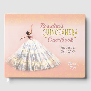 Livre D'or Quinceanera Aquarelle Robe Rose Blush Or Nom