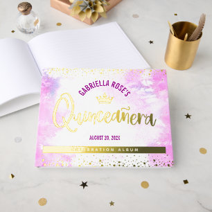 Livre D'or Quinceañera Aquarelle rose Couronne Véritable Acie