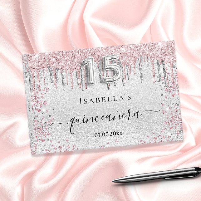 Livre D'or Quinceanera argent rose parties scintillant nom mé (Créateur téléchargé)