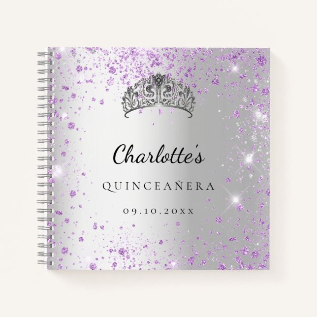 Livre d'or Quinceañera argent violet parties scint (Devant)