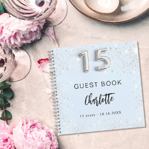 Livre d'or Quinceanera bébé bleu argent