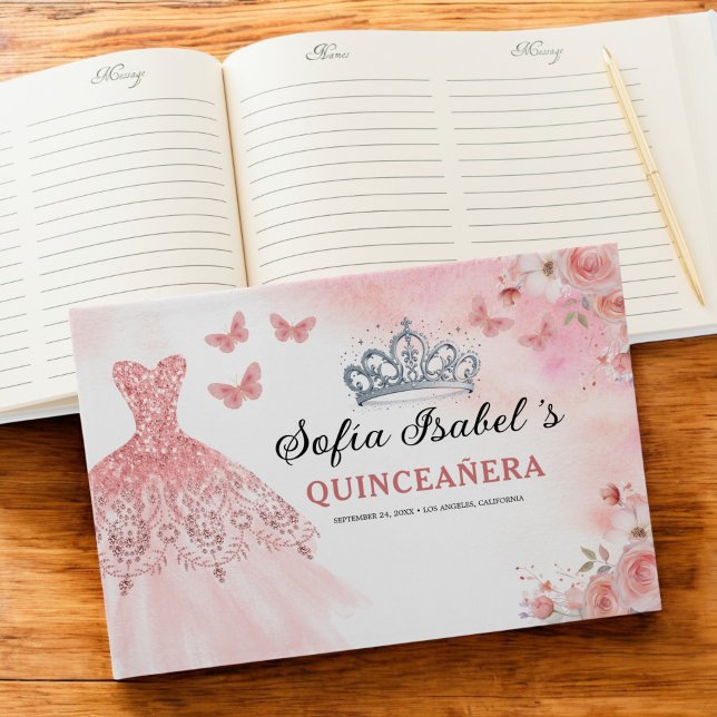 Livre D'or Quinceañera Blush Floral Princess Butterflies Gold (Créateur téléchargé)