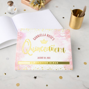 Livre D'or Quinceañera Blush Pink Crown Script Real Gold Foil