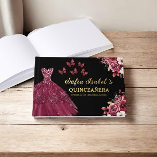 Livre D'or Quinceañera Burgundy Gold Princess Floral