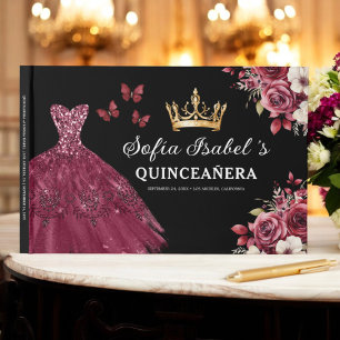 Livre D'or Quinceañera Burgundy Gold Princess Floral