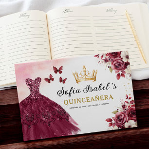 Livre D'or Quinceañera Burgundy Gold Princess Floral