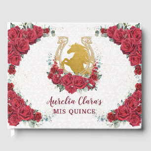 Livre D'or QUINCEAÑERA Charro Roses rouges Cheval Floral Prin