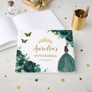 Livre D'or QUINCEAÑERA Emerald Green Floral Rose Princesse