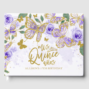 Livre D'or Quinceanera Florale De Papillon Or Et Violet