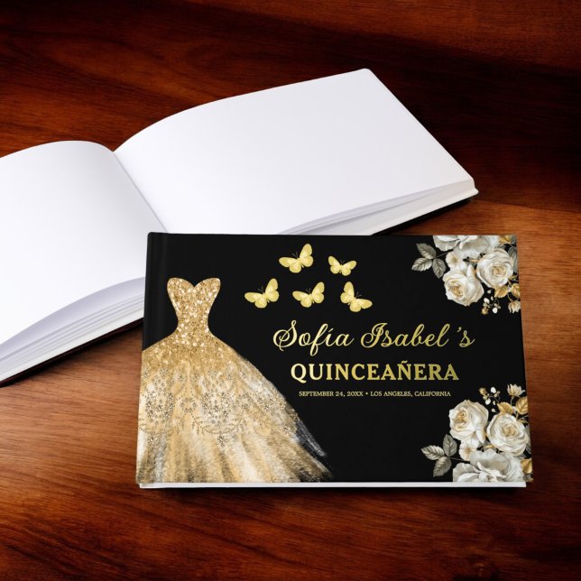 Livre D'or Quinceañera Gold Princess Floral Papillons (Créateur téléchargé)
