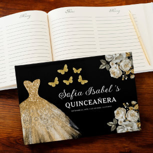 Livre D'or Quinceañera Gold Princess Floral Papillons