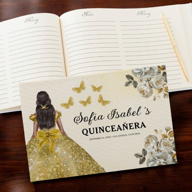 Livre D'or Quinceañera Gold Princess Floral Papillons (Créateur téléchargé)