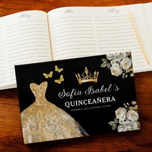 Livre D'or Quinceañera Gold Princess Floral Papillons