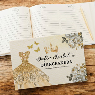 Livre D'or Quinceañera Gold Princess Floral Papillons