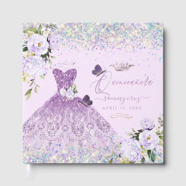 Livre D'or Quinceanera Holographique Confetti Dusty Purple (Recto)