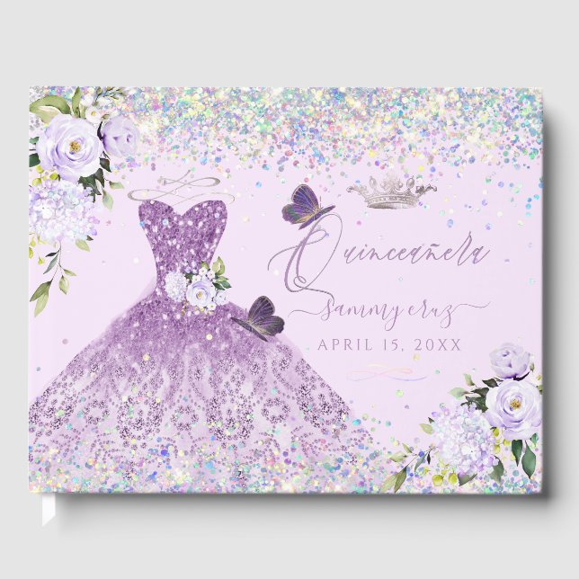 Livre D'or Quinceanera Holographique Confetti Dusty Purple (Recto)