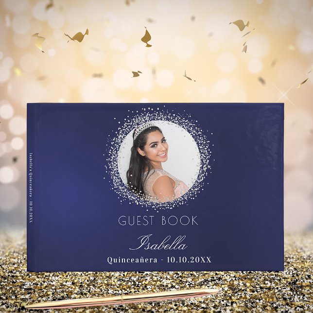 Livre D'or Quinceanera marine bleu argent photo glamour (Créateur téléchargé)