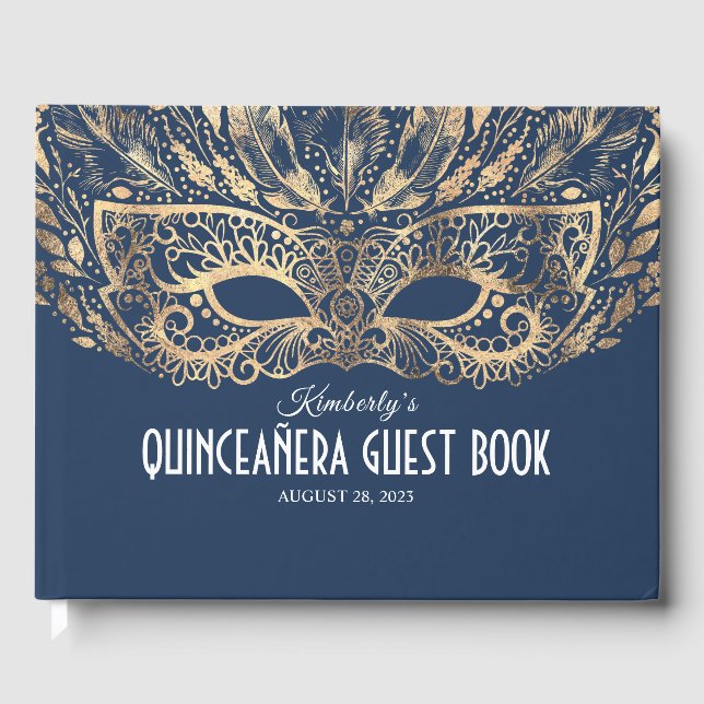 Livre D'or Quinceanera Navy et Gold Guest Book (Recto)