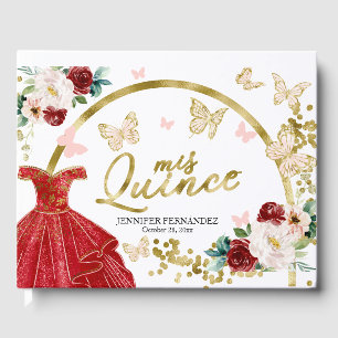 Livre d'or Quinceanera Papillon Robe Rouge