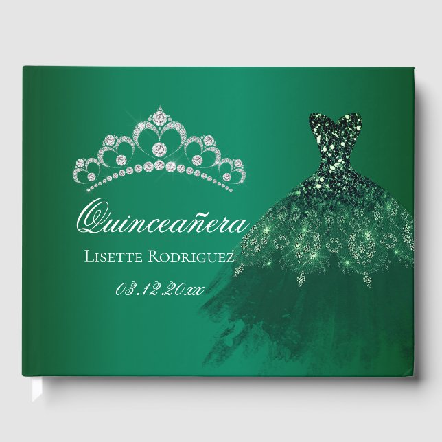 Livre D'or Quinceanera personnalisée Emerald Green (Recto)