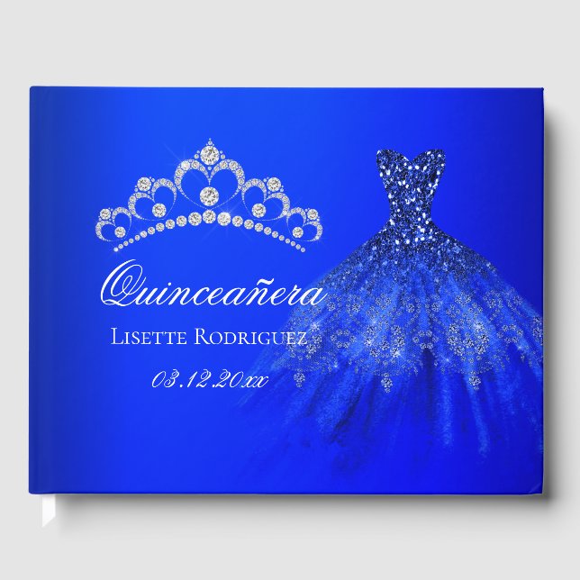 Livre D'or Quinceanera personnalisée en bleu royal (Recto)