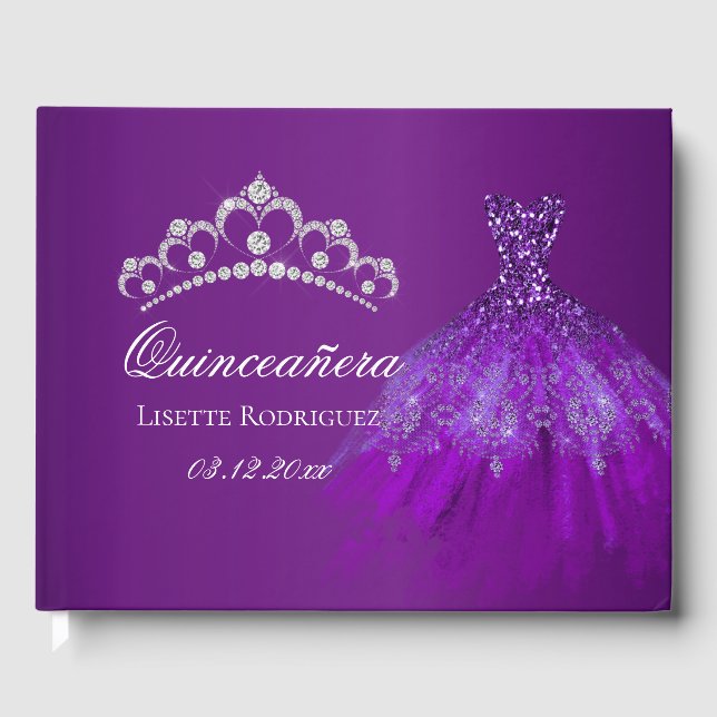 Livre D'or Quinceanera personnalisée violet foncé (Recto)