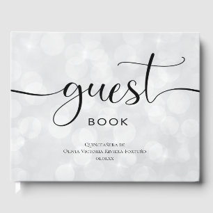Livre D'or Quinceanera photo d'anniversaire Silver Bokeh