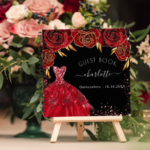 Livre d'or Quinceanera robe rouge noir paillettes