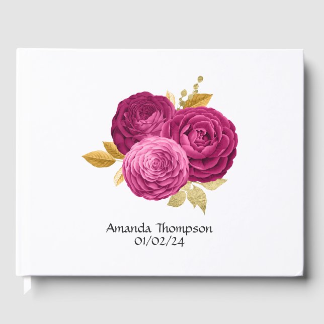 Livre D'or Quinceañera rose chaude et or Floral (Recto)