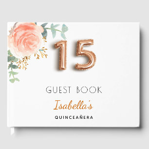 Livre D'or Quinceanera rose floral or eucalyptus monogramme