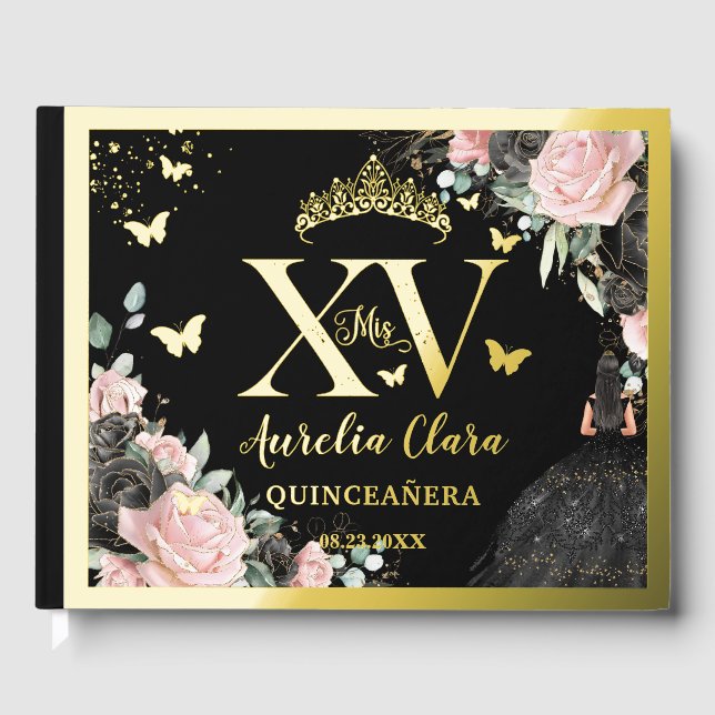 Livre D'or Quinceañera rose noire Quince 15 XV Or (Recto)