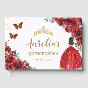 Livre D'or QUINCEAÑERA Rouge Floral Rose Princesse Papillons