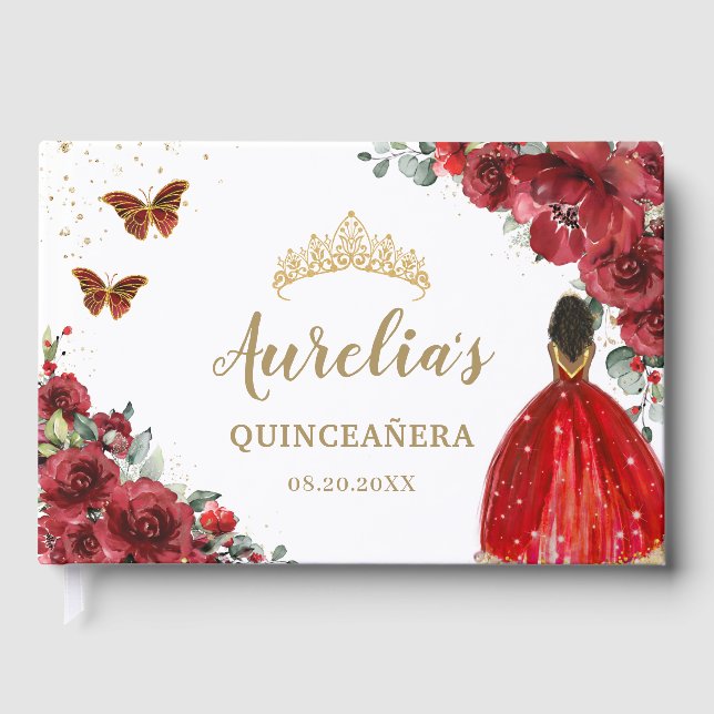 Livre D'or QUINCEAÑERA Rouge Floral Roses Brown Princesse Rob (Recto)