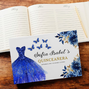 Livre D'or Quinceañera Royal Blue Gold Princess Butterflies