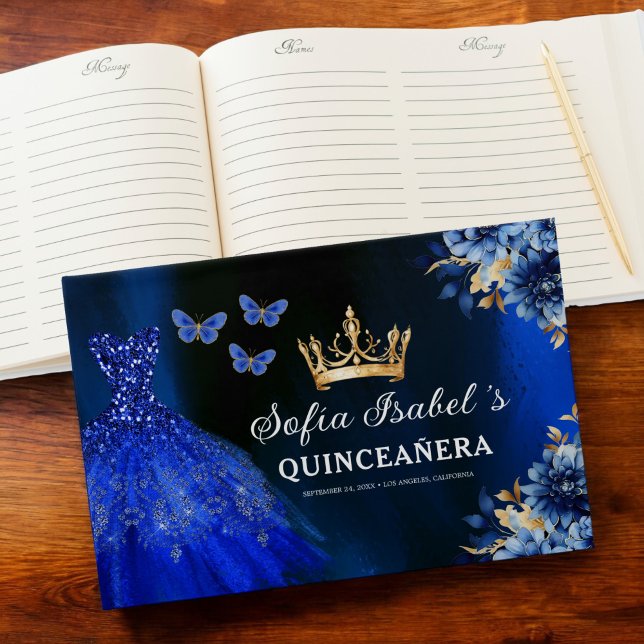 Livre D'or Quinceañera Royal Blue Gold Princess Butterflies (Créateur téléchargé)