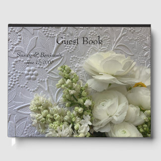 Livre D'or ranunculus et lilas blancs sur papier texturé