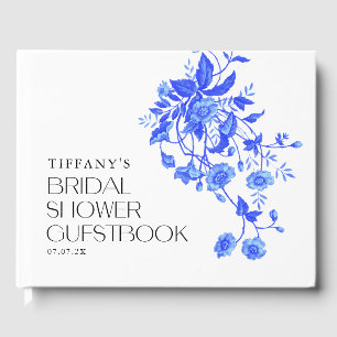 Livre D'or Recettes de Baby Shower Vintage Bleu Toile Fleurie
