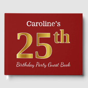 Livre D'or Red, Faux Gold 25th Birthday Party + Nom personnal