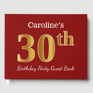 Livre D'or Red, Faux Gold 30th Birthday Party + Nom personnal