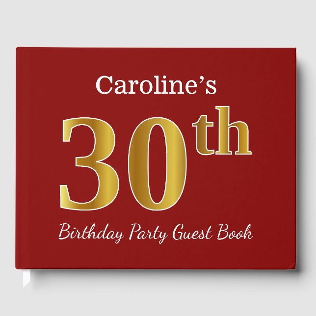 Livre D'or Red, Faux Gold 30th Birthday Party + Nom personnal (Recto)