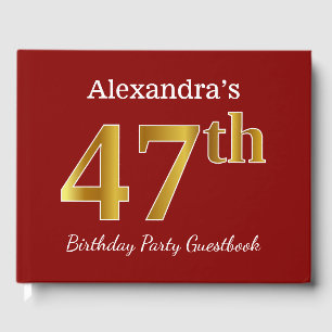 Livre D'or Red, Faux Gold 47th Birthday Party + Nom personnal