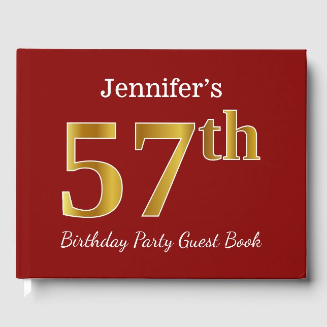 Livre D'or Red, Faux Gold 57th Birthday Party + Nom personnal (Recto)