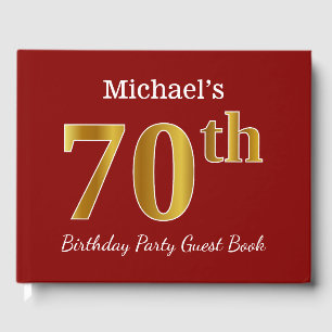 Livre D'or Red, Faux Gold 70th Birthday Party + Nom personnal