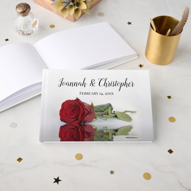 Livre D'or Reflet long Stemmed Red Rose Mariage romantique (Recto ouvert)