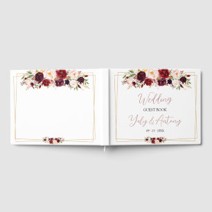 Livre D'or Relieuse Florale Burgundy Aquarelle Élégante